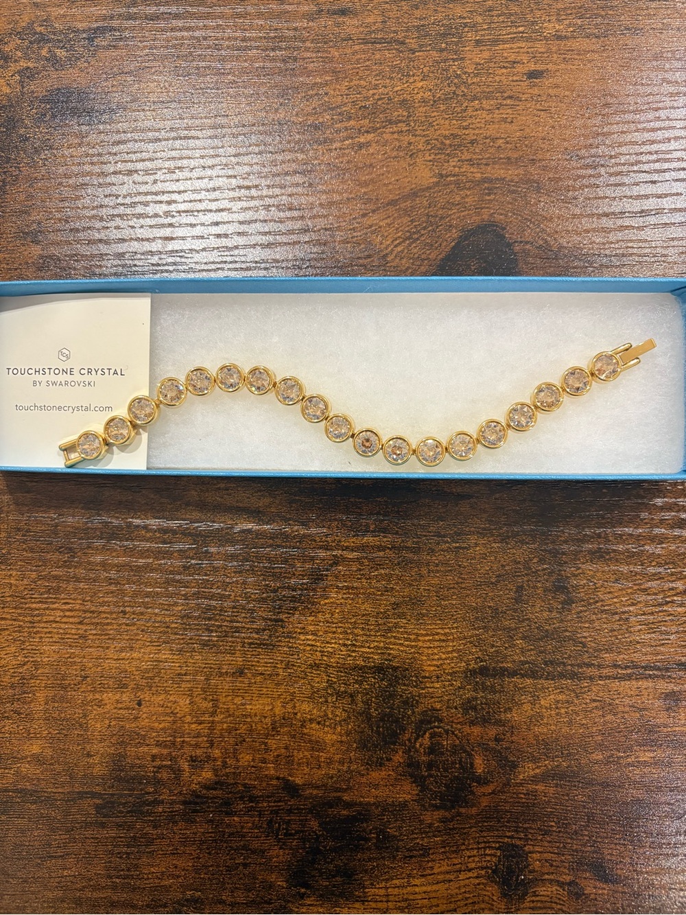 BRAND NEW IN BOX! Touchstone Crystal Gold-Tone Bracelet with Clear Crystals